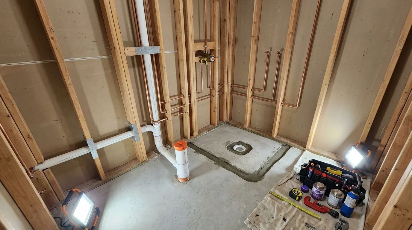 Bathroom rough-in plumbing during remodel by Johns Plumbing LLC in Jefferson City
