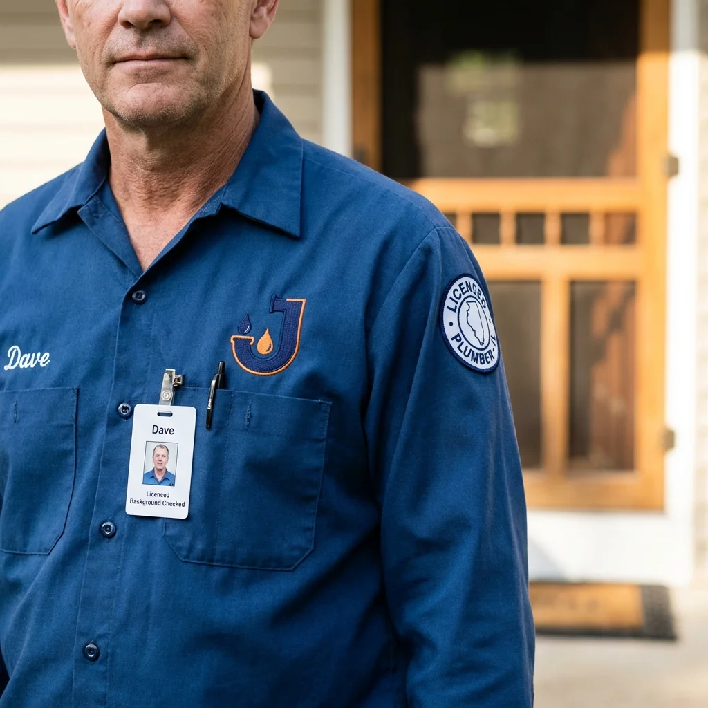 Licensed plumber showing ID badge in Jefferson City, MO