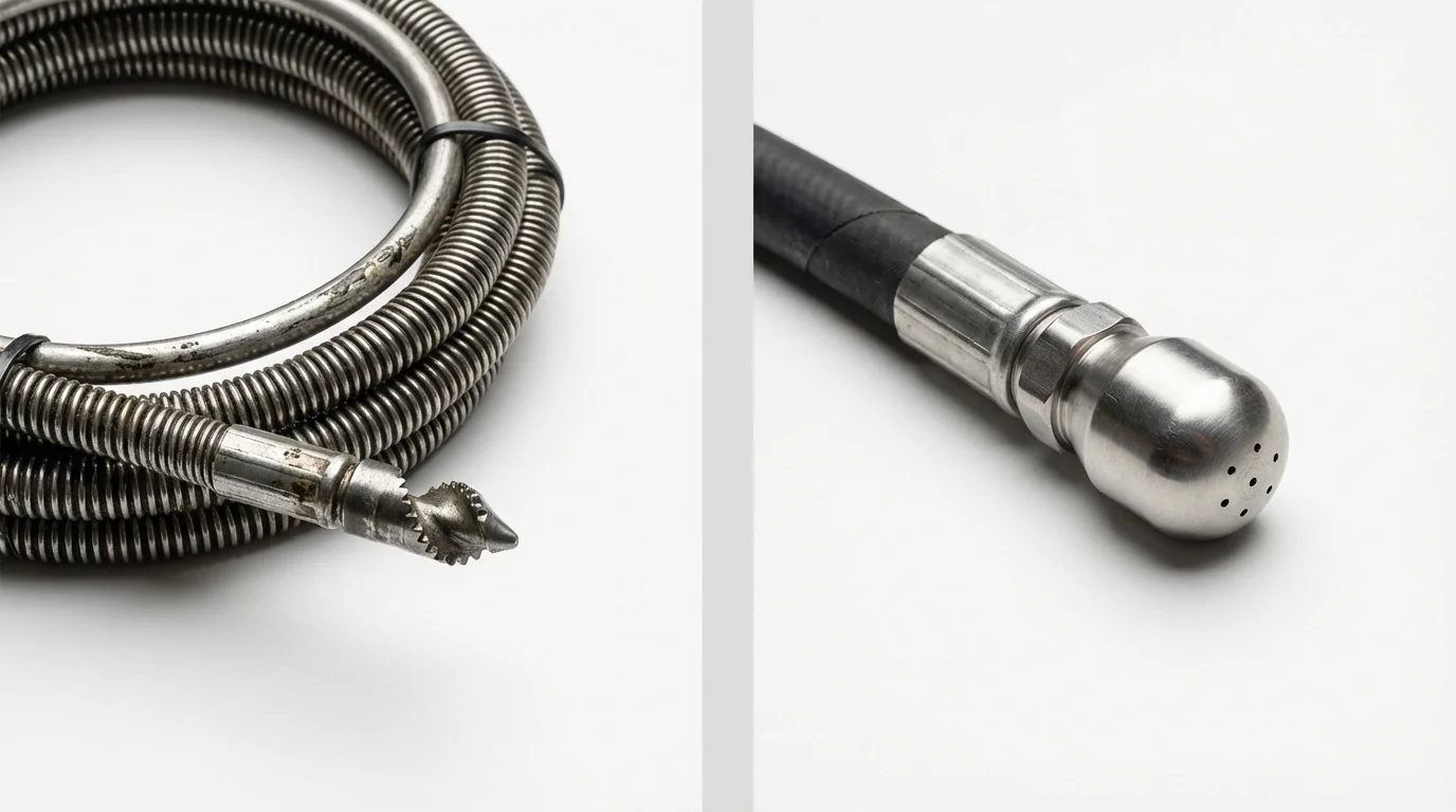 Drain snake cable and hydro jetting nozzle used for drain cleaning in Jefferson City, MO