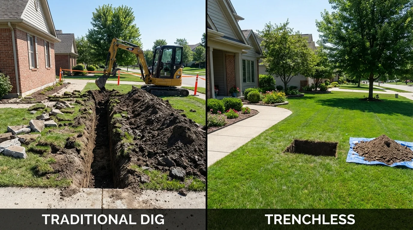 Trenchless sewer repair with minimal yard damage versus traditional excavation in Jefferson City, MO